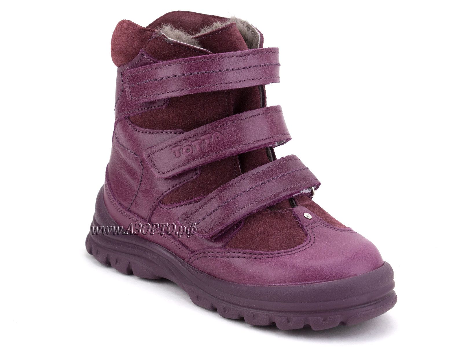 202-0189,016 Тотто (Totto), ботинки детские зимние ортопедические профилактические, мех, кожа, лиловый.