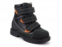 152-121 Бос(Bos), ботинки детские утепленные ортопедические профилактические, байка, кожа, черный, оранжевый в Мурманске