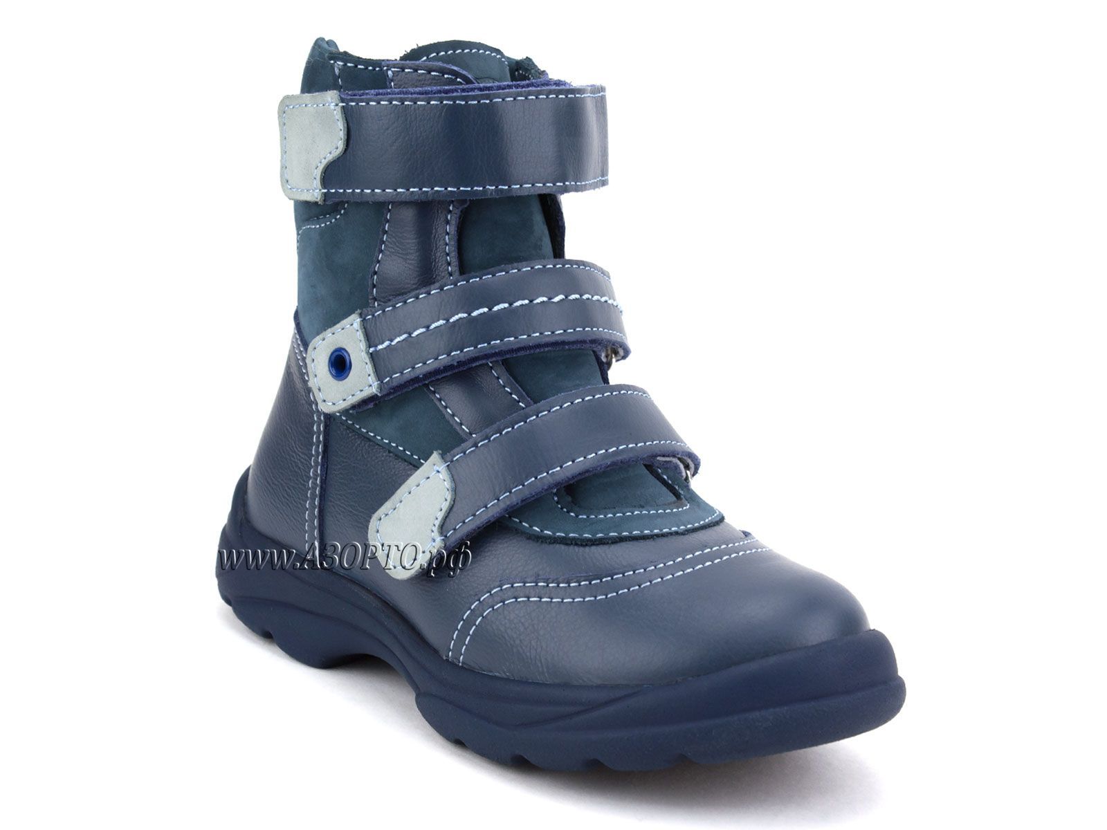 210-3,13,09 Тотто (Totto), ботинки детские зимние ортопедические профилактические, натуральный мех, кожа, джинс, голубой.