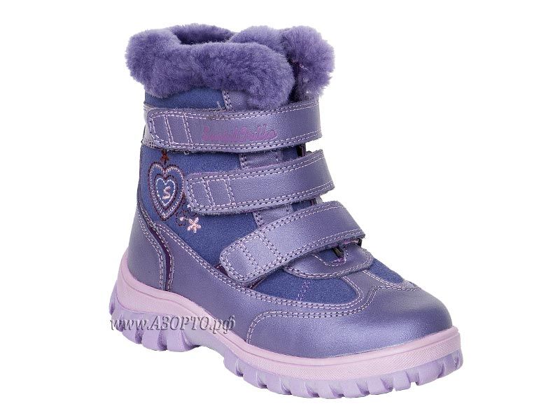 А43-048 Сурсил (Sursil-Ortho), ботинки детские ортопедические с высоким берцем, зимние, натуральный мех, кожа, замша, сиреневый, фиолетовый