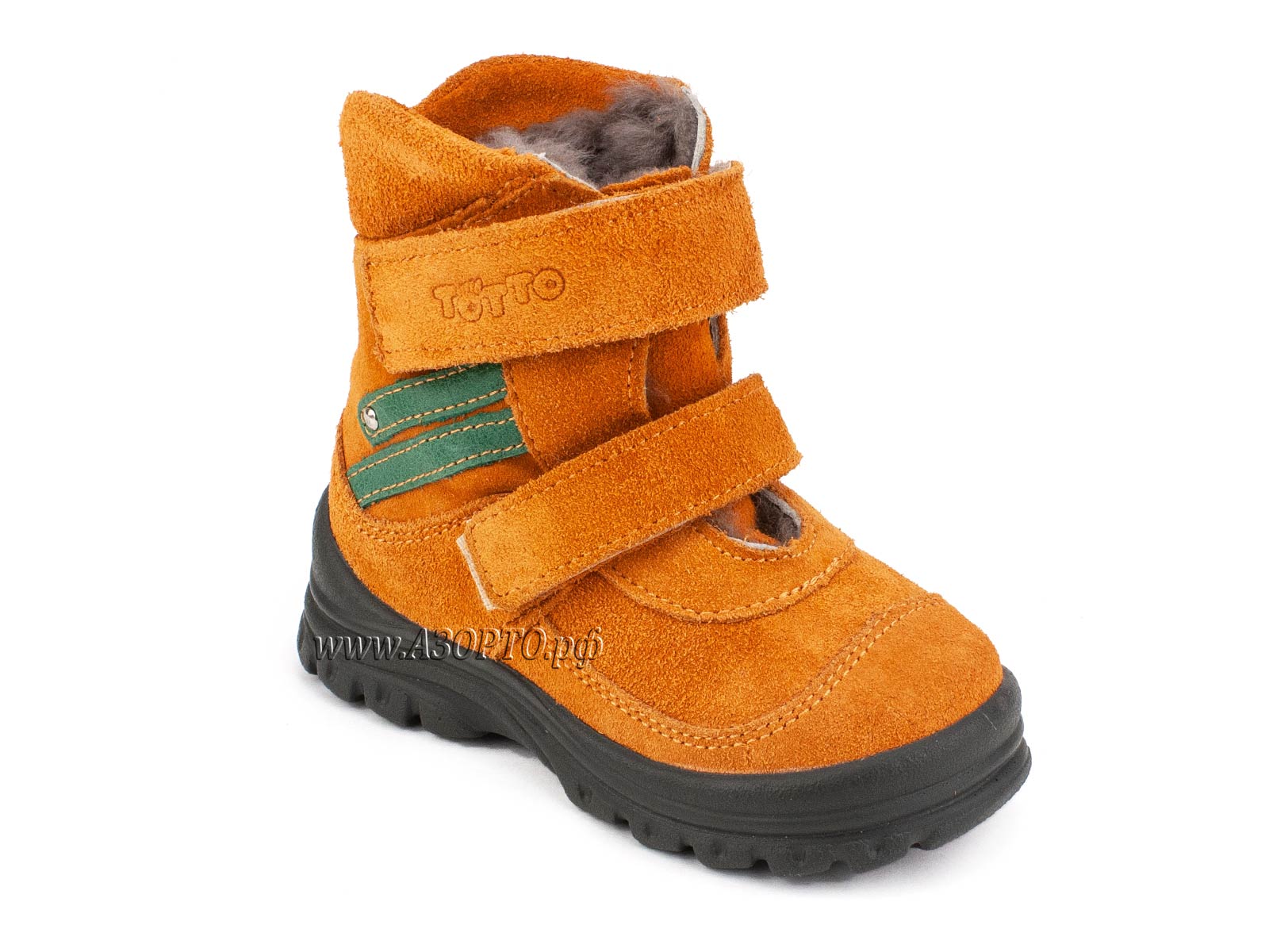 203-85,044 Тотто (Totto), ботинки зимние, оранжевый, зеленый, натуральный мех, замша.