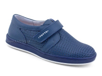 30024-702 Тотто (Totto), туфли школьные ортопедические профилактические, кожа перфорированная, синий в Мурманске