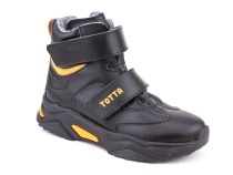 3542-131,15 Тотто (Totto), ботинки детские утепленные ортопедические профилактические, кожа, байка, черный, оранжевый в Мурманске