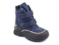 2633-11МК (26-30) Миниколор (Minicolor), ботинки зимние детские ортопедические профилактические, мембрана, кожа, натуральный мех, синий, черный, милитари в Мурманске